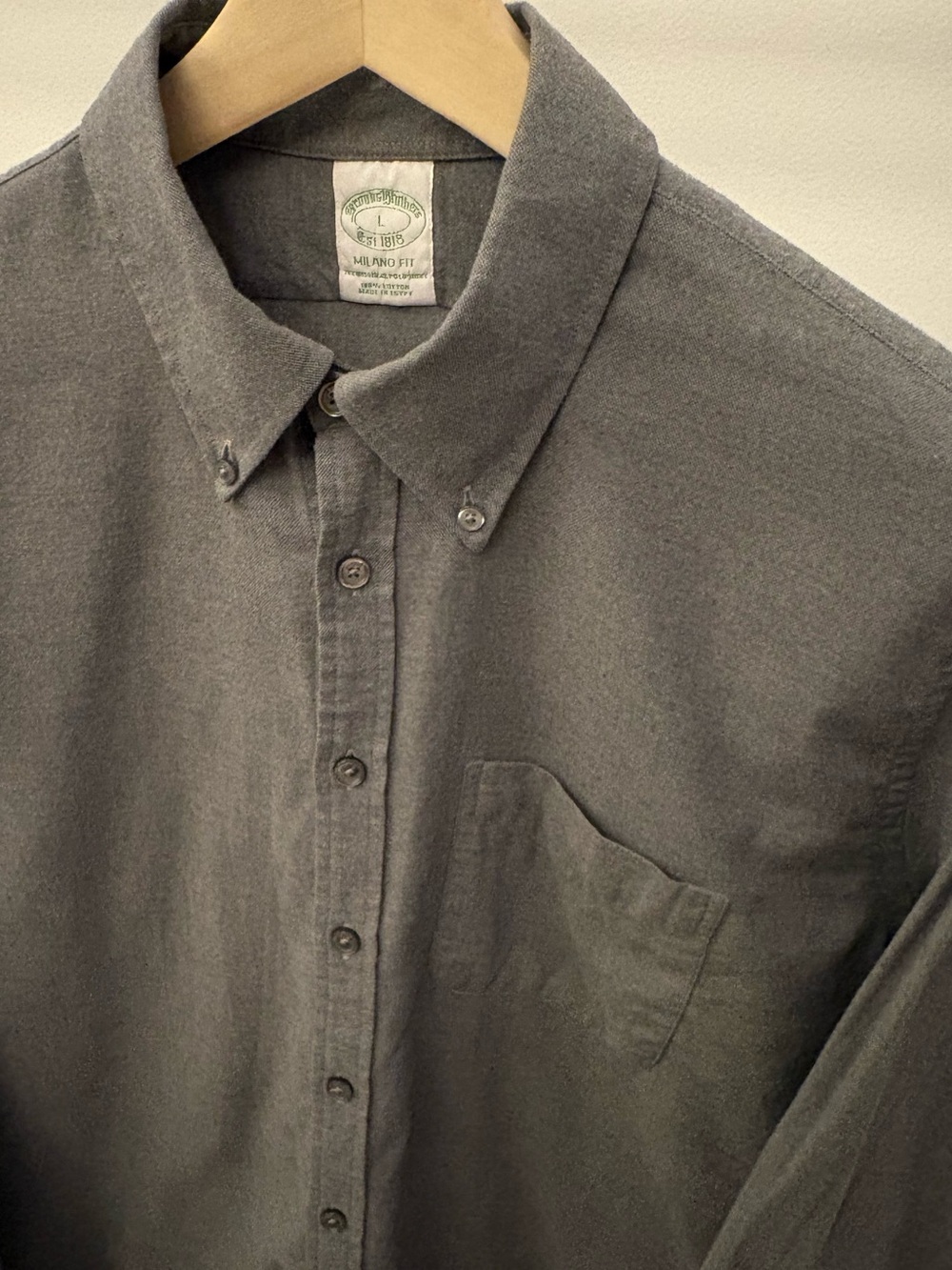 Brooks Brothers Button Down Flannel Shirt Gray 100% Cotton Milano Fit Large